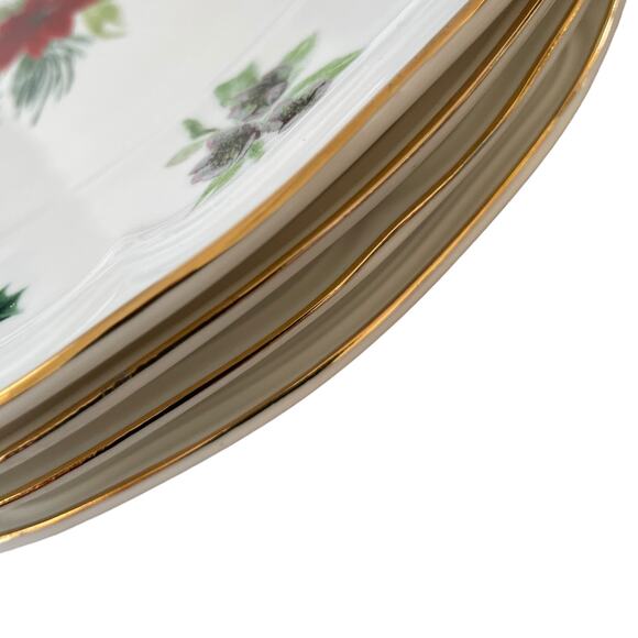 Grace Teaware Christmas Poinsettia Dinner Plates 10.25in Set 4 Holly Berry New - Picture 14 of 16